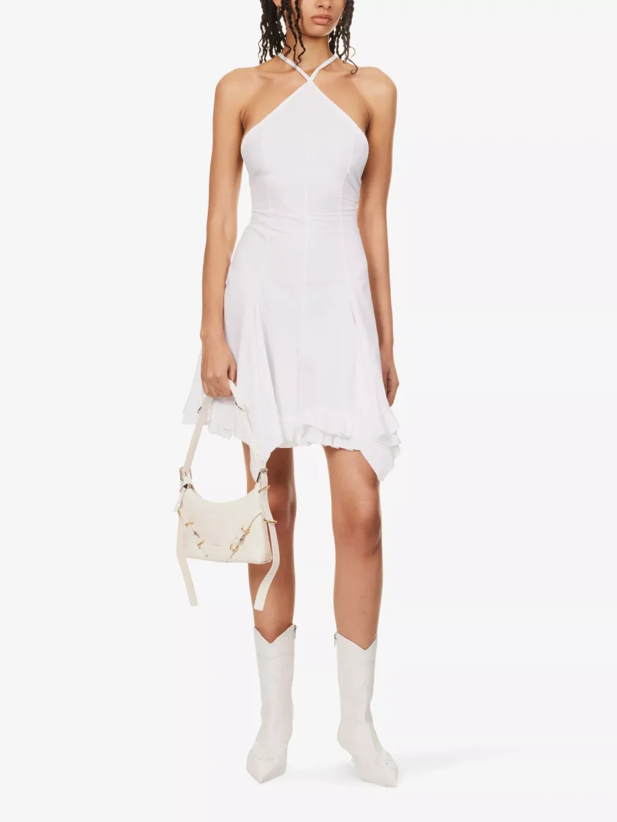 LUDOVIC DE SAINT SERNIN White Ice Skating Flared-Hem Cotton-Poplin Mini Dress - Imagen 4