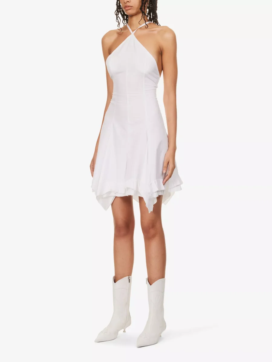 LUDOVIC DE SAINT SERNIN White Ice Skating Flared-Hem Cotton-Poplin Mini Dress - Imagen 3