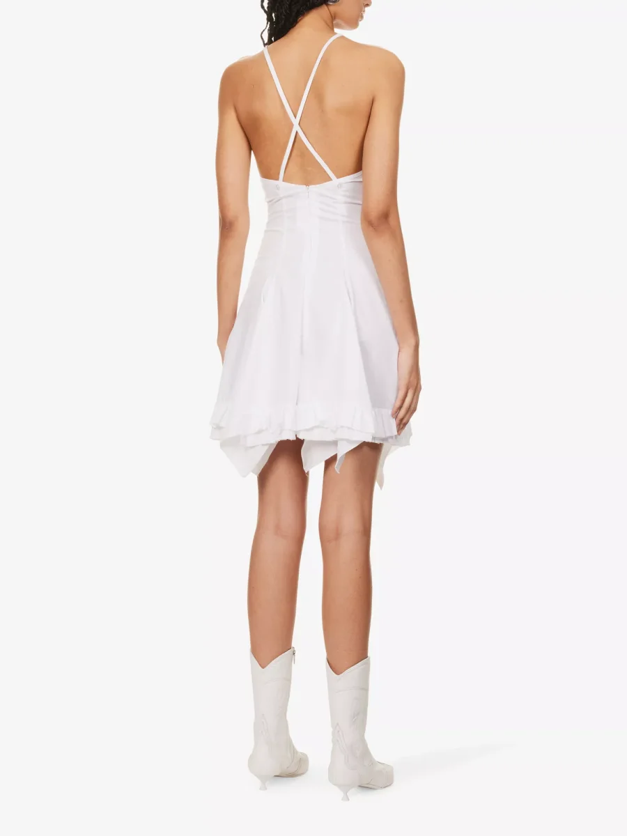 LUDOVIC DE SAINT SERNIN White Ice Skating Flared-Hem Cotton-Poplin Mini Dress - Imagen 6
