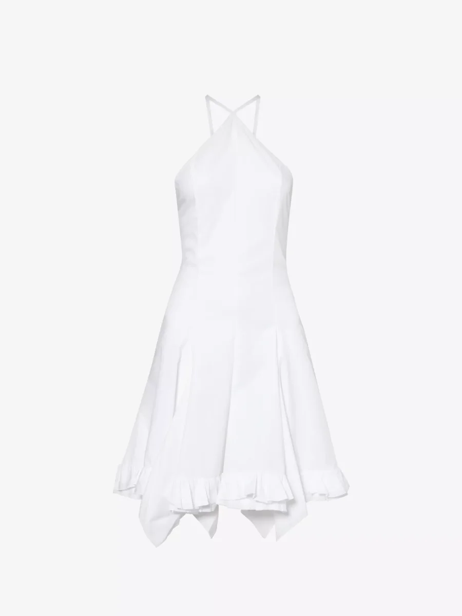 LUDOVIC DE SAINT SERNIN White Ice Skating Flared-Hem Cotton-Poplin Mini Dress