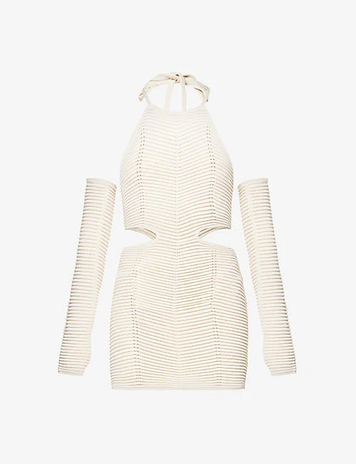 SAN SLOANE Maele Knit Cut-Out Long Sleeve Halterneck Mini Dress - Imagen 3