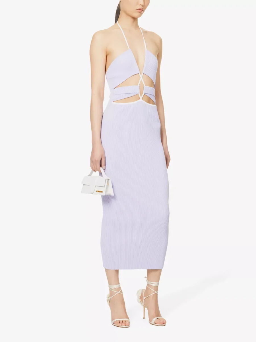 SAN SLOANE Carter Lilac Purple Cut-Out Knitted Midi Dress - Imagen 4