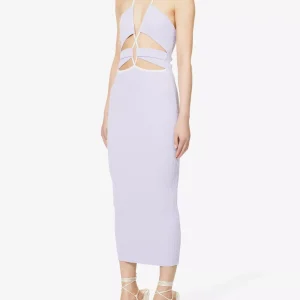 SAN SLOANE Carter Lilac Purple Cut-Out Knitted Midi Dress