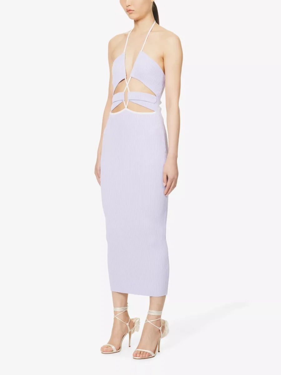 SAN SLOANE Carter Lilac Purple Cut-Out Knitted Midi Dress