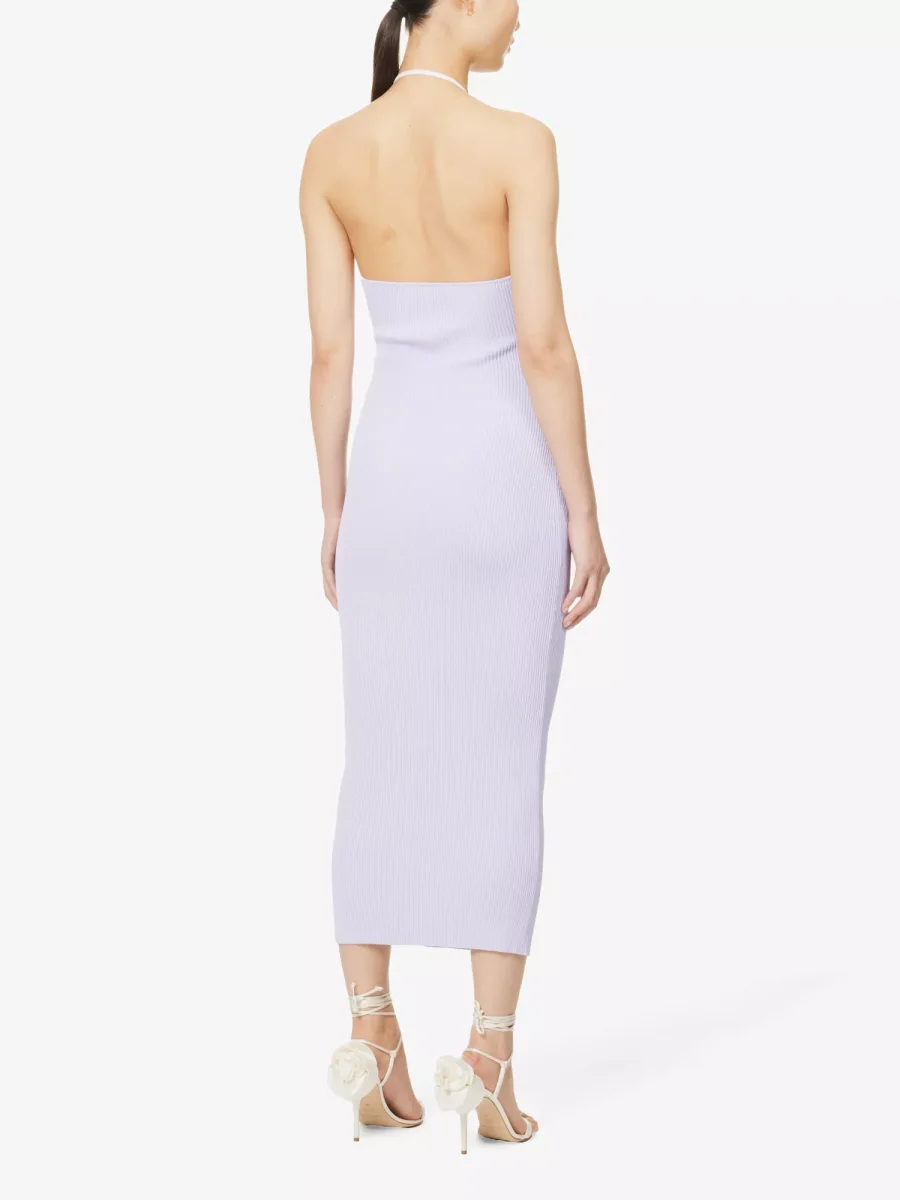 SAN SLOANE Carter Lilac Purple Cut-Out Knitted Midi Dress - Imagen 3