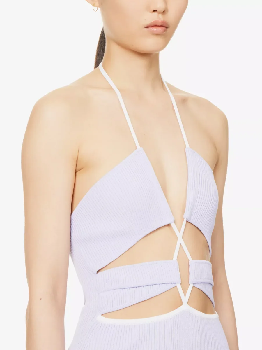 SAN SLOANE Carter Lilac Purple Cut-Out Knitted Midi Dress - Imagen 6