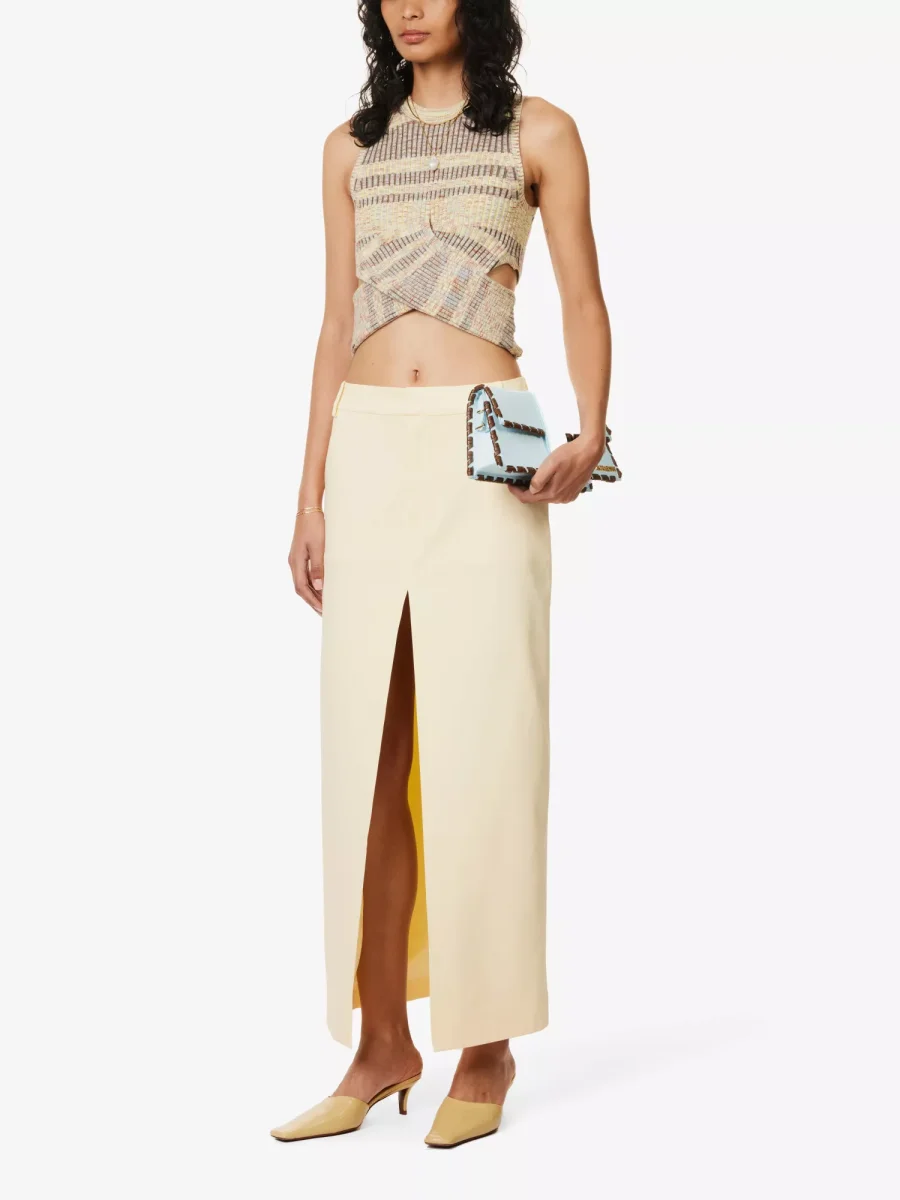 SIR. The Label Giacomo Front Split Woven Butter Yellow Midi Skirt - Imagen 4