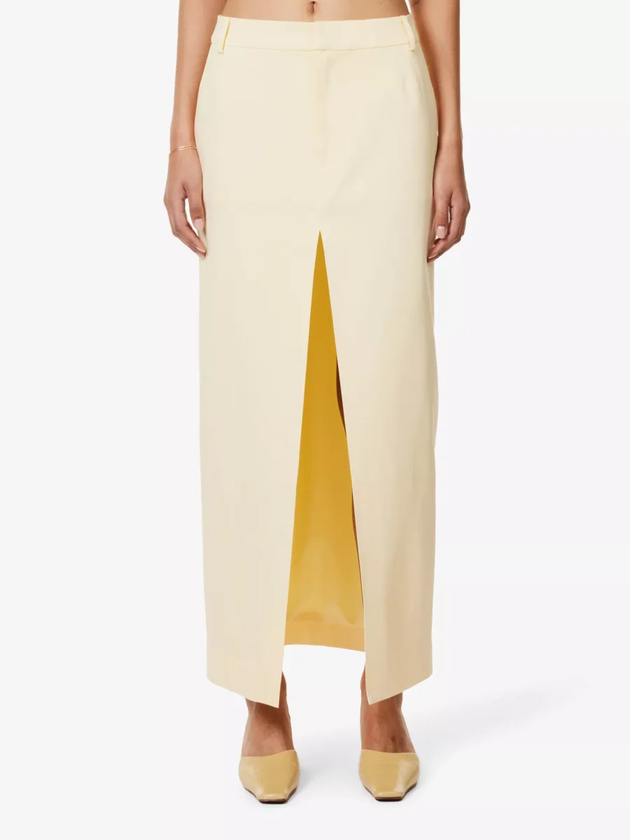 SIR. The Label Giacomo Front Split Woven Butter Yellow Midi Skirt - Imagen 3