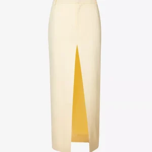 SIR. The Label Giacomo Front Split Woven Butter Yellow Midi Skirt