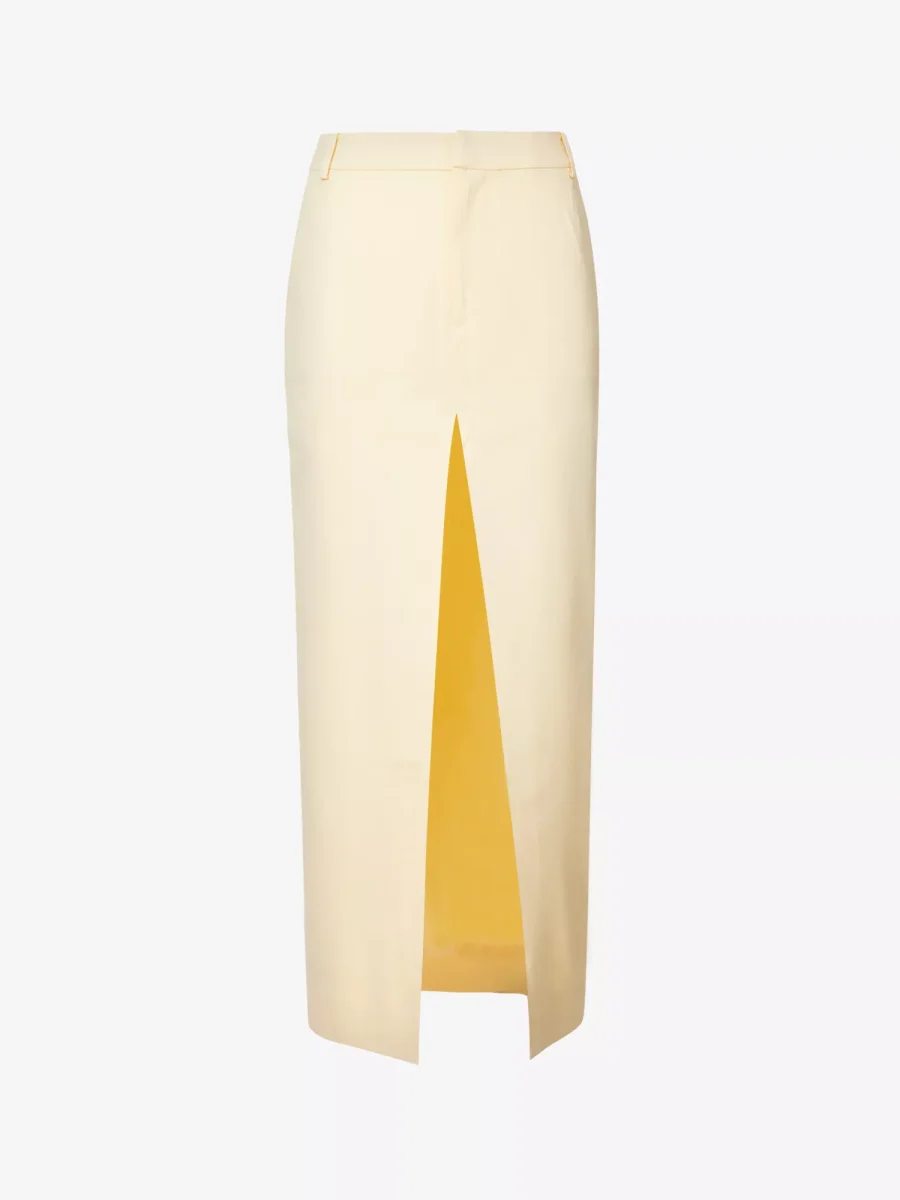 SIR. The Label Giacomo Front Split Woven Butter Yellow Midi Skirt