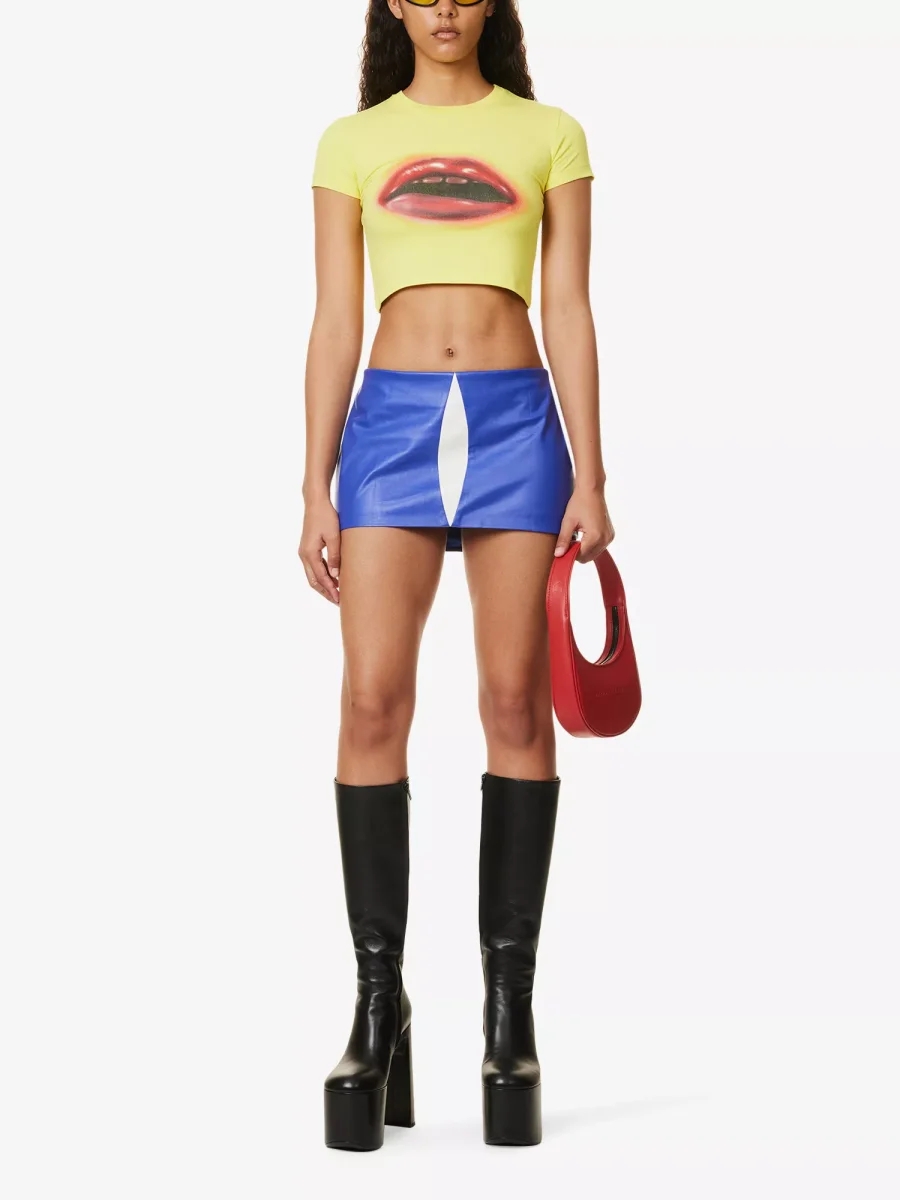 MOWALOLA Colourblock Insert Faux Leather Mini Zip Skirt - Imagen 3