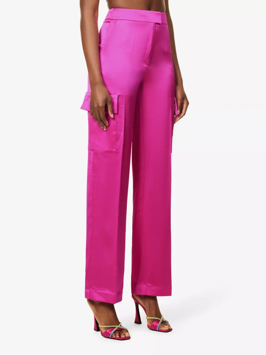 ROZIE CORSETS Flap Pocket Straight-Leg Mid-Rise Stretch-Satin Trousers - Imagen 4