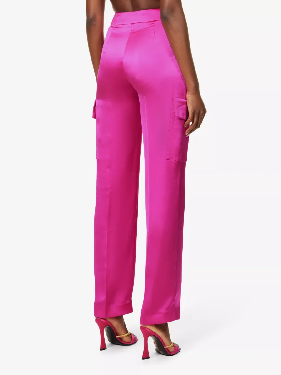 ROZIE CORSETS Flap Pocket Straight-Leg Mid-Rise Stretch-Satin Trousers - Imagen 3