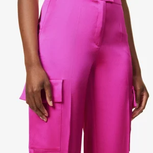 ROZIE CORSETS Flap Pocket Straight-Leg Mid-Rise Stretch-Satin Trousers