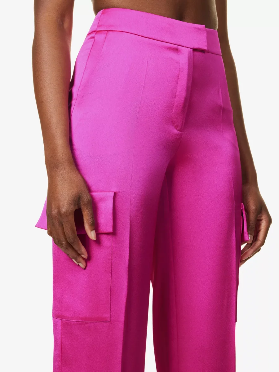 ROZIE CORSETS Flap Pocket Straight-Leg Mid-Rise Stretch-Satin Trousers - Imagen 2