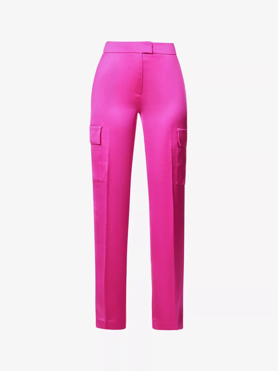 ROZIE CORSETS Flap Pocket Straight-Leg Mid-Rise Stretch-Satin Trousers - Imagen 6