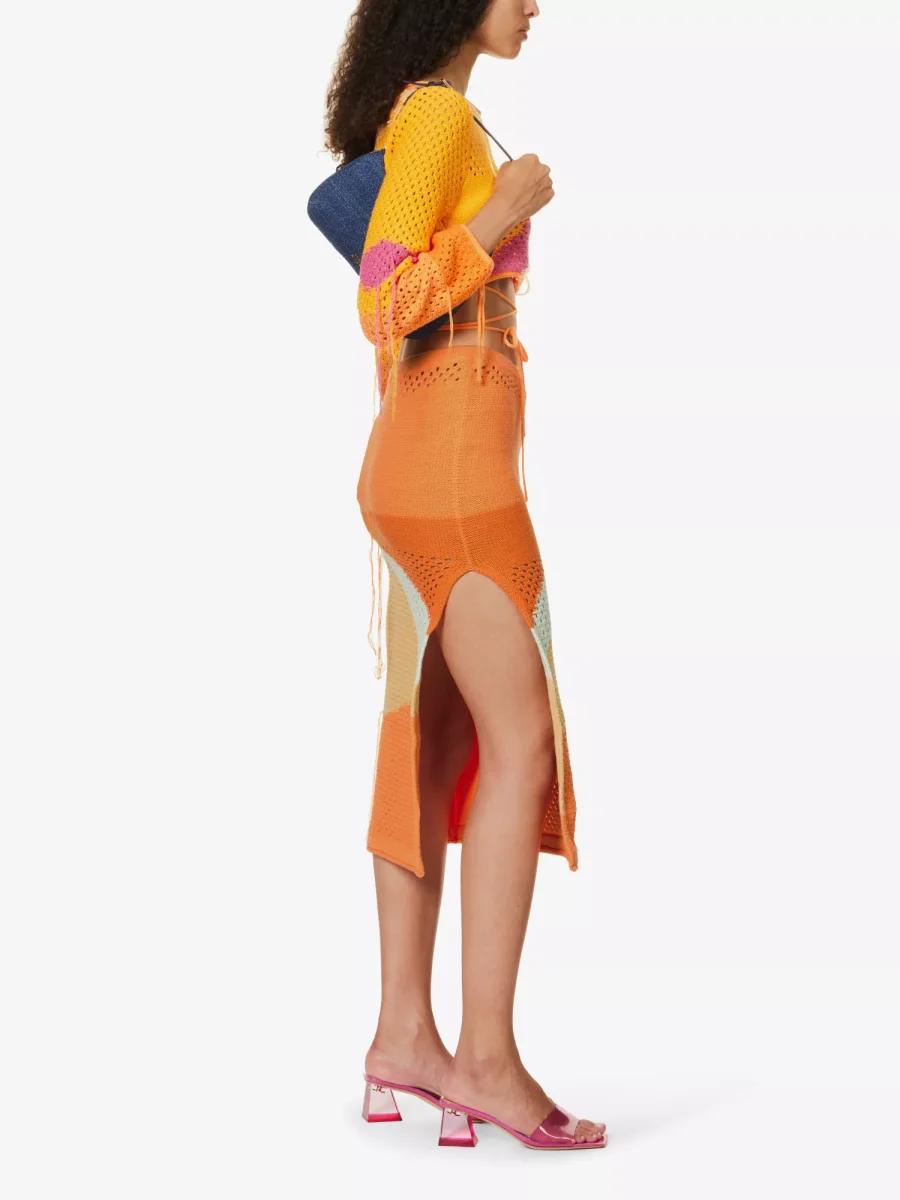 House Of Sunny Pompelmo Sunset Intarsia Crochet Knit Low Rise Summer Skirt - Imagen 3