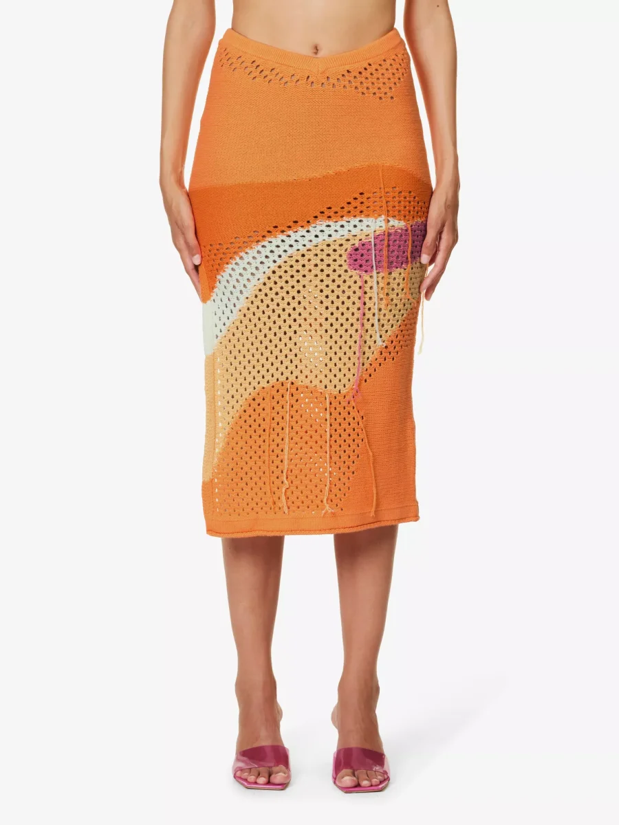 House Of Sunny Pompelmo Sunset Intarsia Crochet Knit Low Rise Summer Skirt - Imagen 4