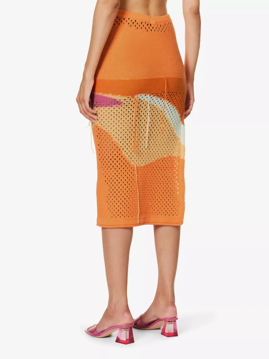 House Of Sunny Pompelmo Sunset Intarsia Crochet Knit Low Rise Summer Skirt - Imagen 5