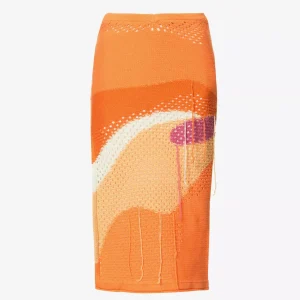 House Of Sunny Pompelmo Sunset Intarsia Crochet Knit Low Rise Summer Skirt
