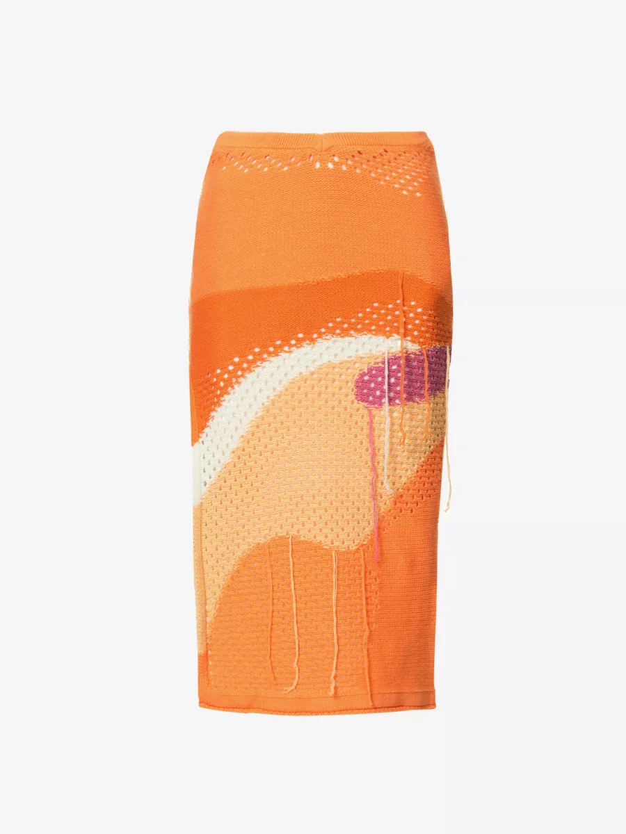 House Of Sunny Pompelmo Sunset Intarsia Crochet Knit Low Rise Summer Skirt - Imagen 2