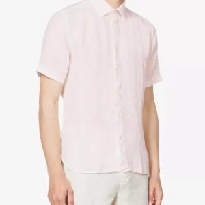 120% LINO Linen Camicia Rose Pink Spread Collar Shirt