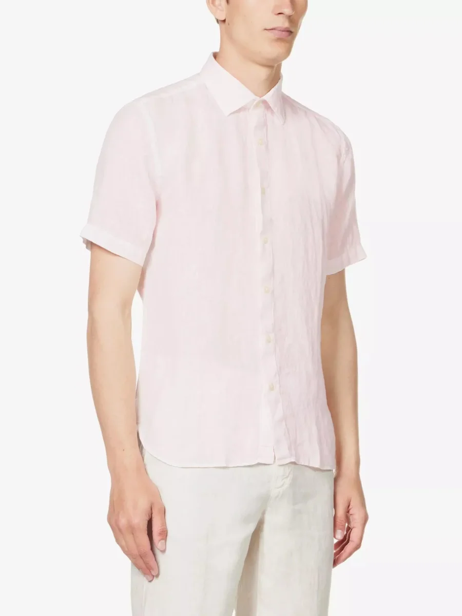 120% LINO Linen Camicia Rose Pink Spread Collar Shirt