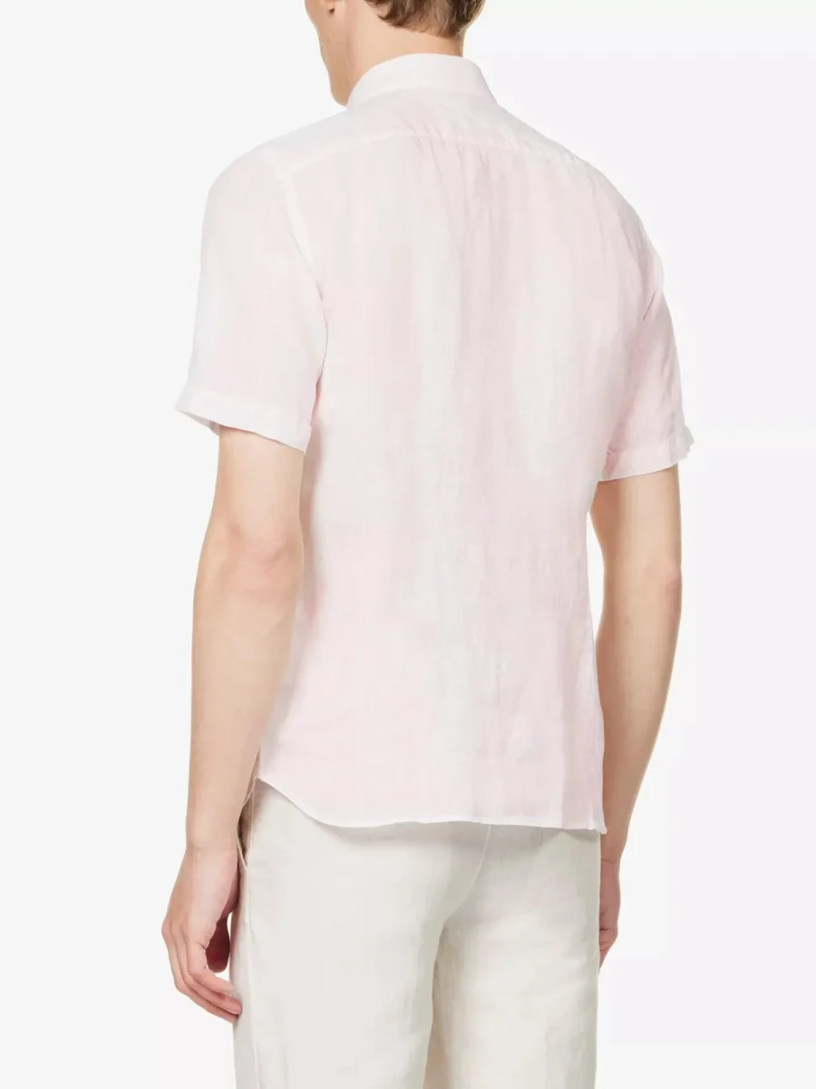 120% LINO Linen Camicia Rose Pink Spread Collar Shirt - Imagen 3