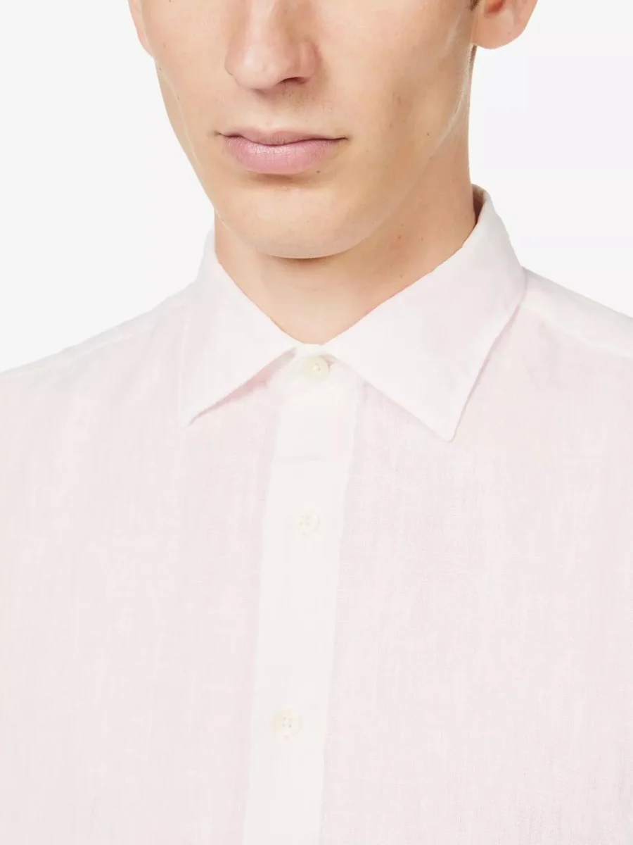 120% LINO Linen Camicia Rose Pink Spread Collar Shirt - Imagen 6