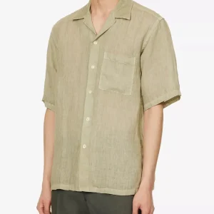 120% LINO Linen Camp Collar Camicia Sage Green Shirt