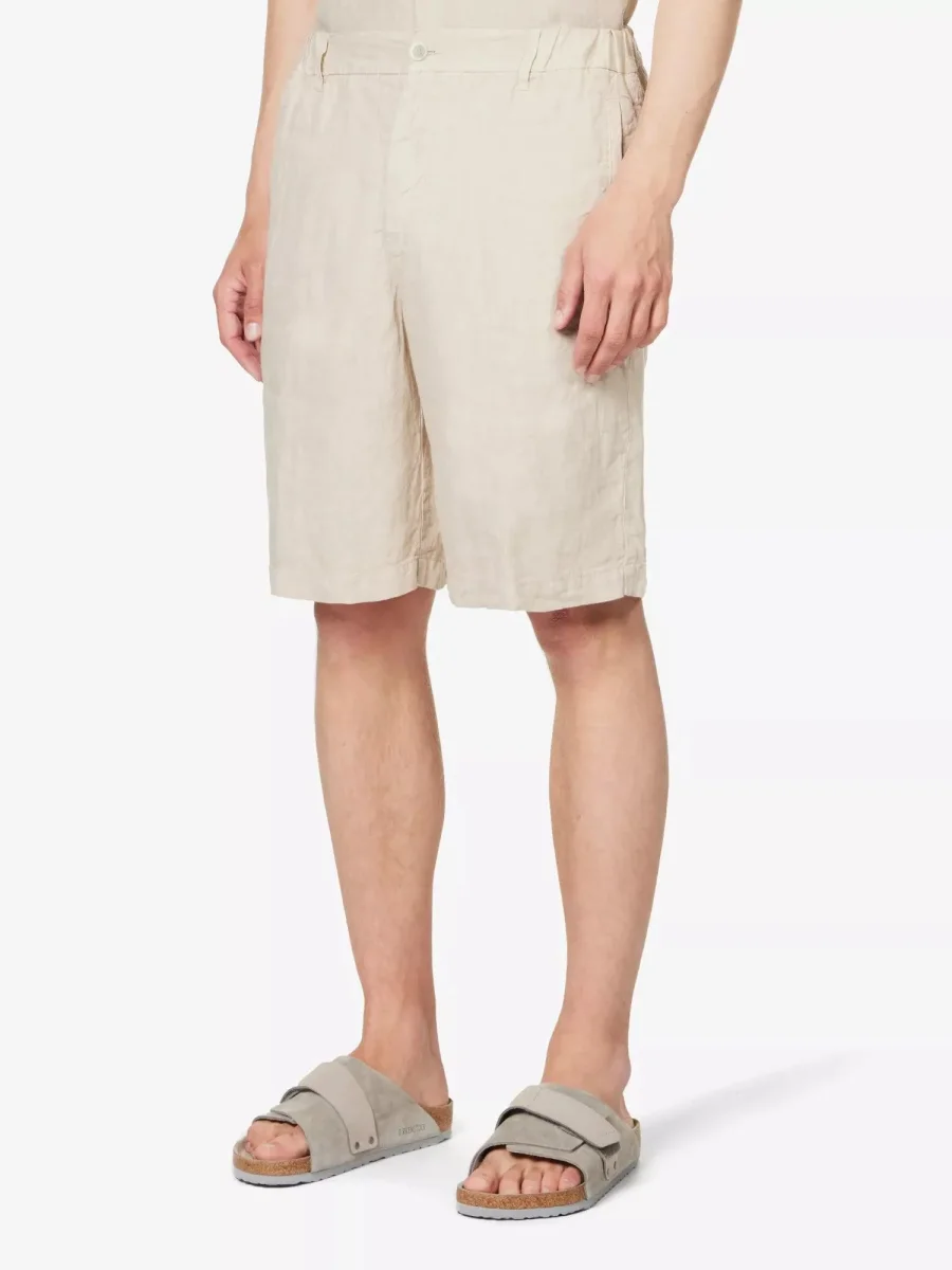 120% LINO Beige Linen Bermuda High Rise Shorts - Imagen 5