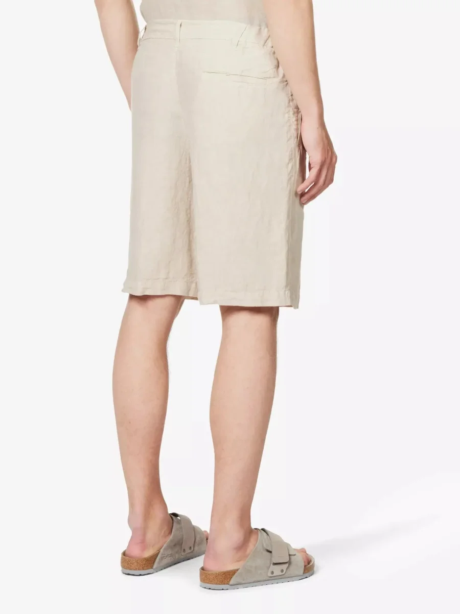120% LINO Beige Linen Bermuda High Rise Shorts - Imagen 4