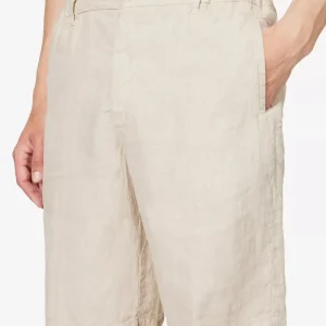 120% LINO Beige Linen Bermuda High Rise Shorts