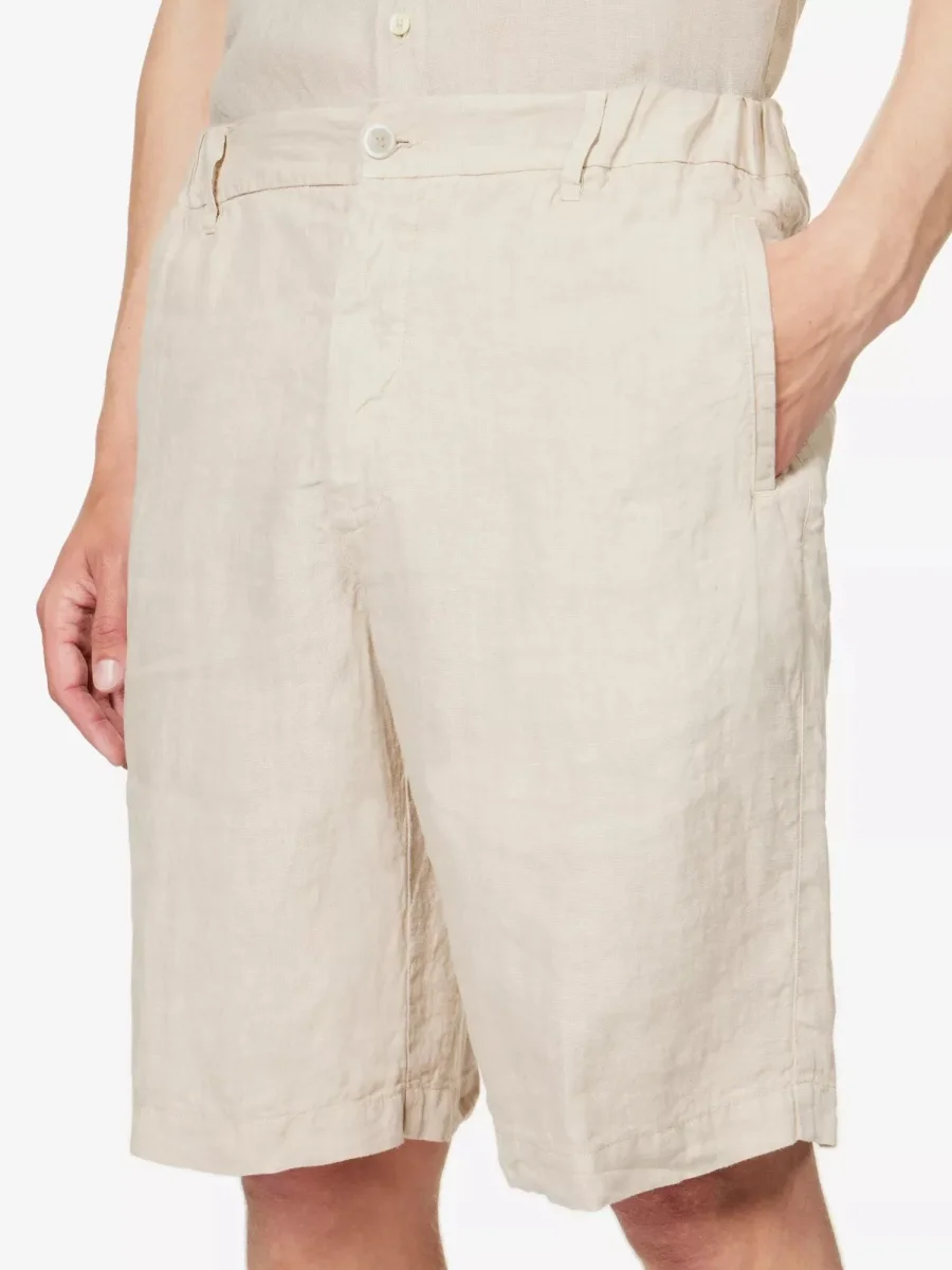 120% LINO Beige Linen Bermuda High Rise Shorts - Imagen 2
