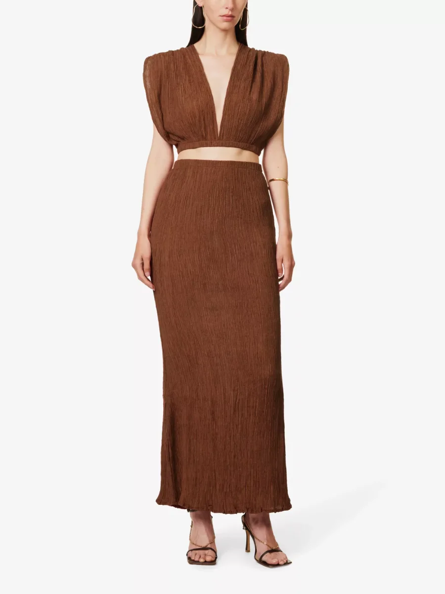 SAVANNAH MORROW Kamala Silk Bamboo Paprika Textured Crop Top - Imagen 5
