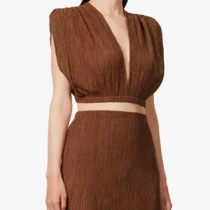 SAVANNAH MORROW Kamala Silk Bamboo Paprika Textured Crop Top