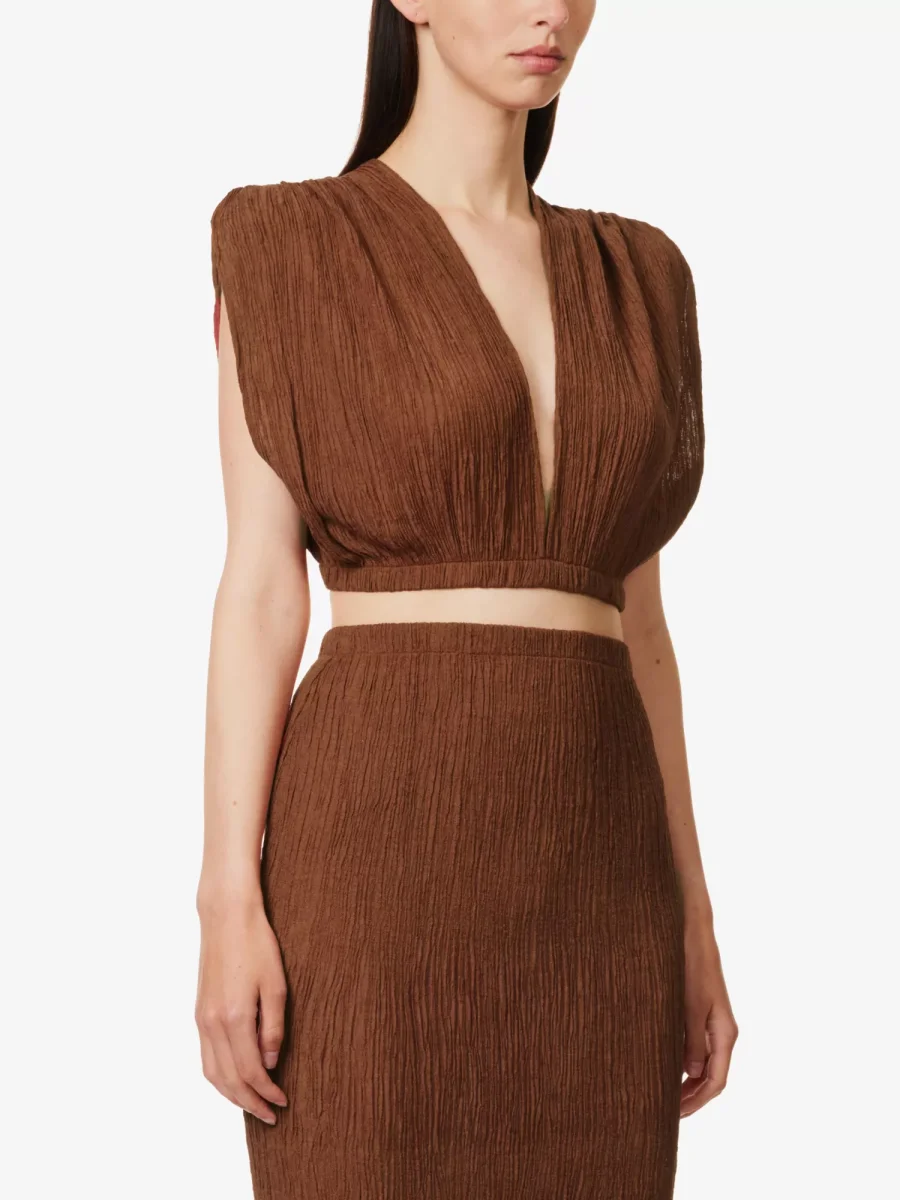 SAVANNAH MORROW Kamala Silk Bamboo Paprika Textured Crop Top