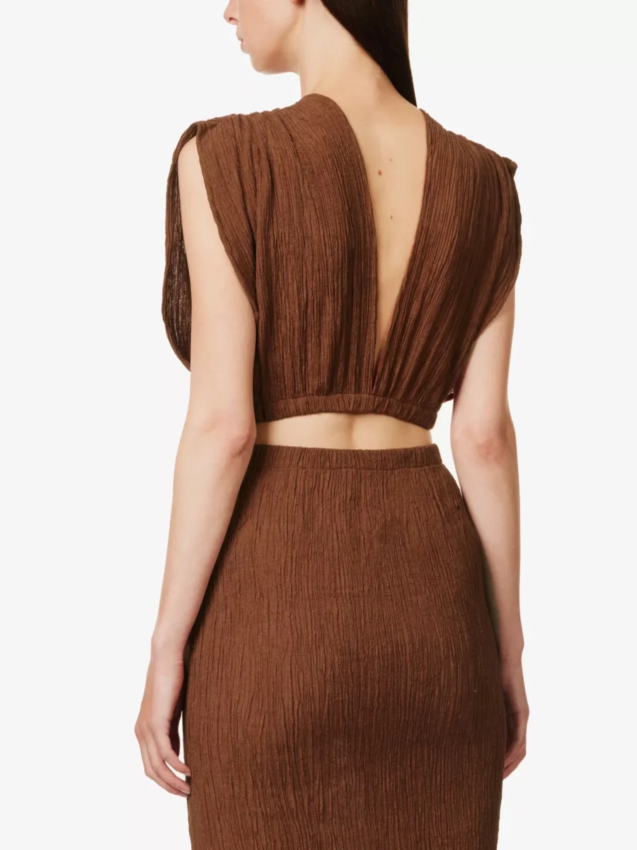 SAVANNAH MORROW Kamala Silk Bamboo Paprika Textured Crop Top - Imagen 3