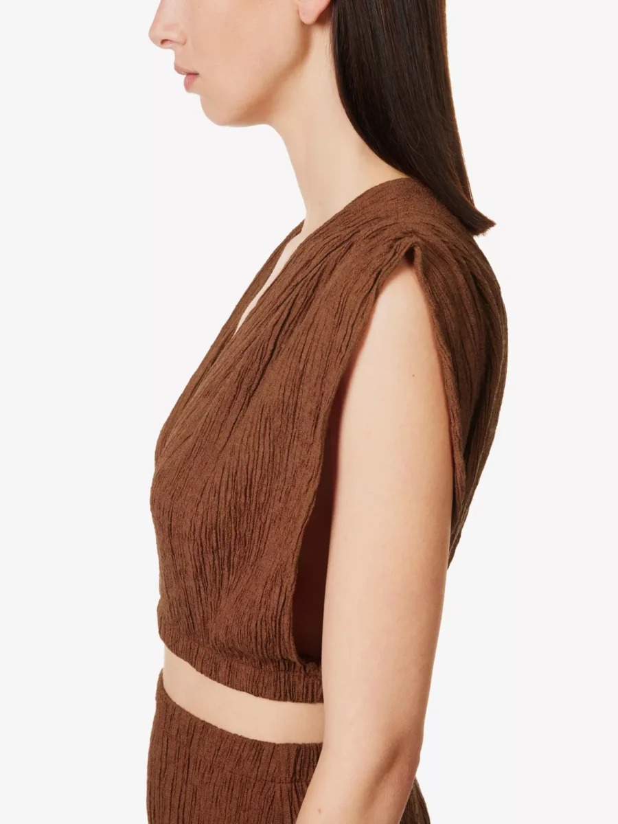 SAVANNAH MORROW Kamala Silk Bamboo Paprika Textured Crop Top - Imagen 6