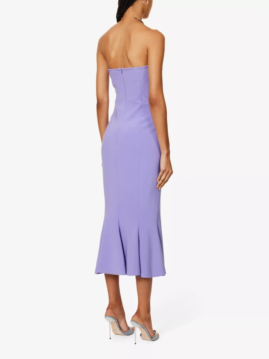 NORMA KAMALI Lilac Purple Corset Bodycon Fishtail Hem Midi Dress - Imagen 5