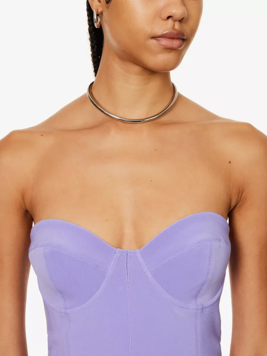 NORMA KAMALI Lilac Purple Corset Bodycon Fishtail Hem Midi Dress - Imagen 4