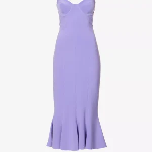 NORMA KAMALI Lilac Purple Corset Bodycon Fishtail Hem Midi Dress