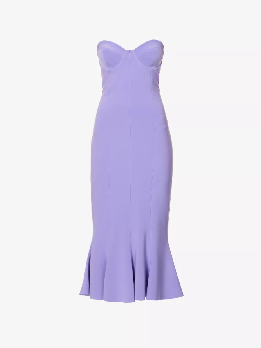 NORMA KAMALI Lilac Purple Corset Bodycon Fishtail Hem Midi Dress - Imagen 2