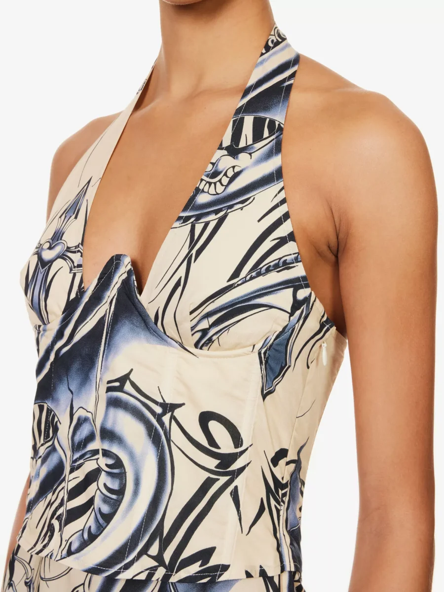 MIAOU Jackie Graphic Tattoo Print Corset Halterneck Mini Dress - Imagen 5