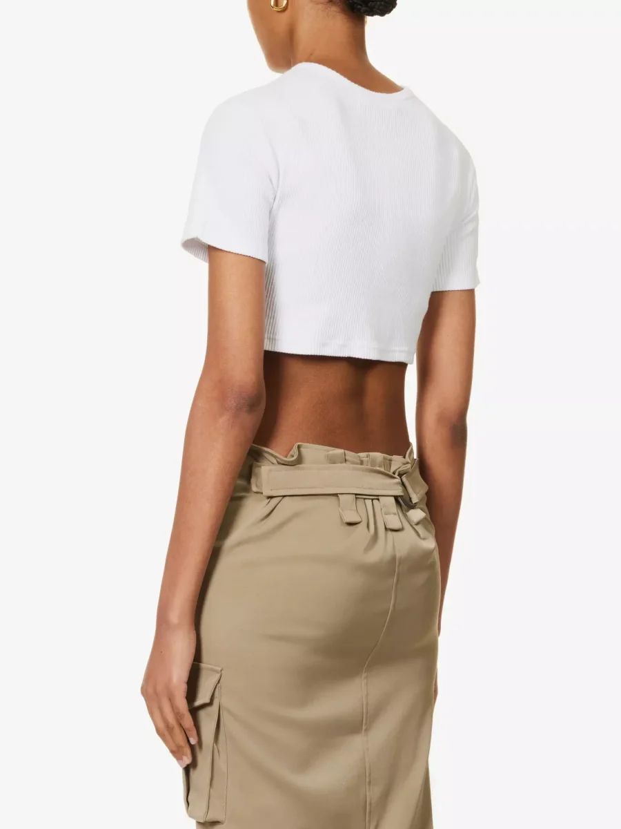THE FRANKIE SHOP White Ribbed Knit Cotton Nico Cropped Top - Imagen 4