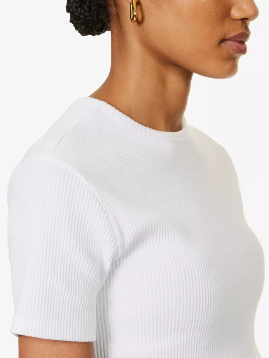 THE FRANKIE SHOP White Ribbed Knit Cotton Nico Cropped Top - Imagen 6