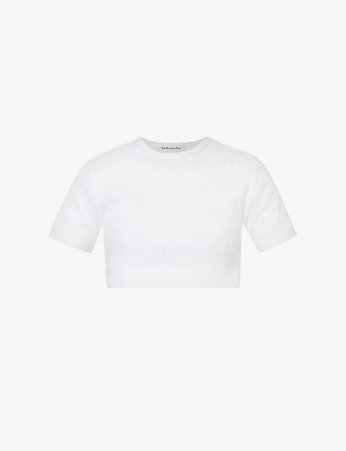 THE FRANKIE SHOP White Ribbed Knit Cotton Nico Cropped Top - Imagen 7