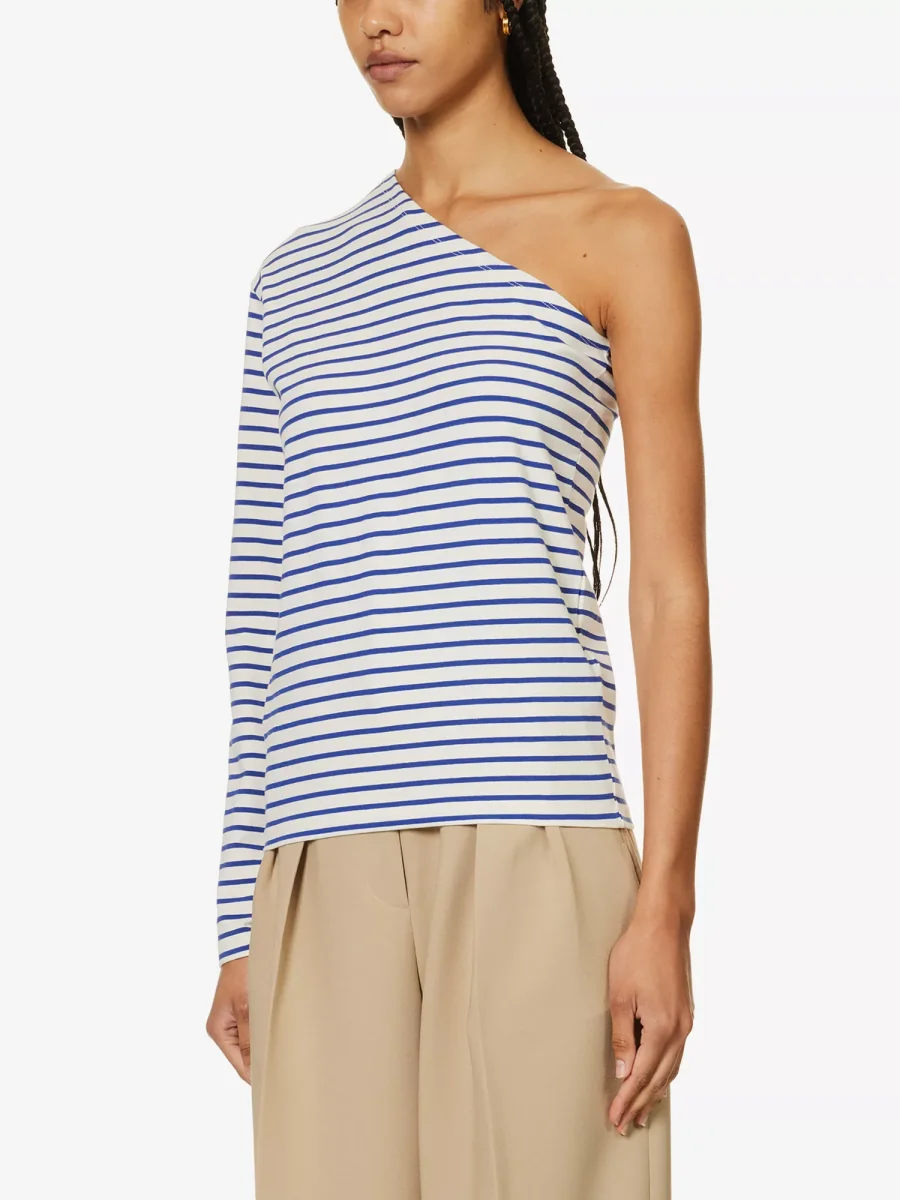 THE FRANKIE SHOP Jean One Shoulder Striped Cotton Top - Imagen 4