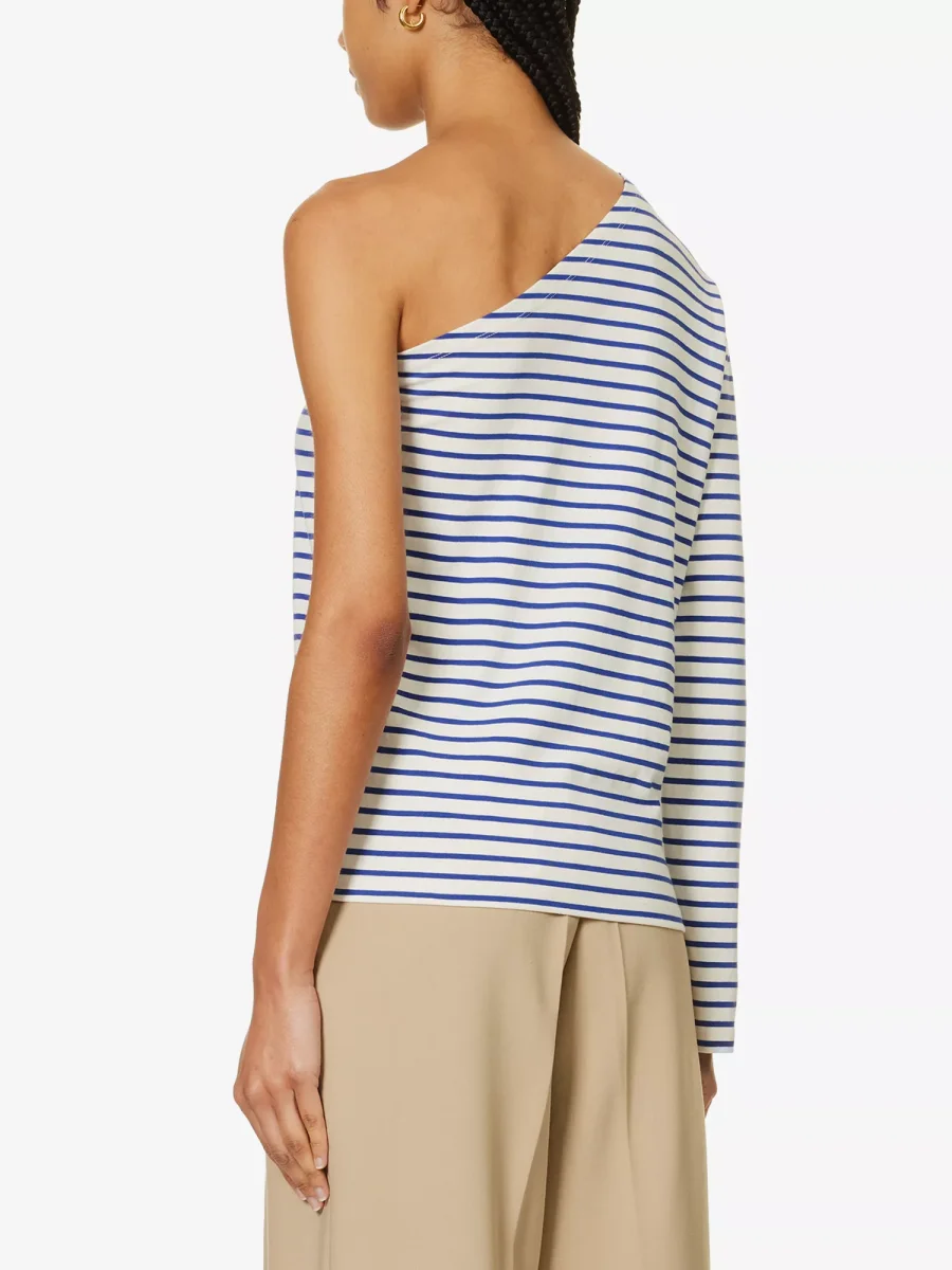 THE FRANKIE SHOP Jean One Shoulder Striped Cotton Top - Imagen 6