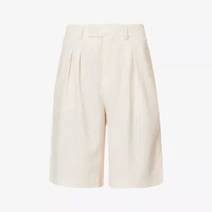 THE FRANKIE SHOP Vivian Pinstriped Woven Beige Suit Shorts